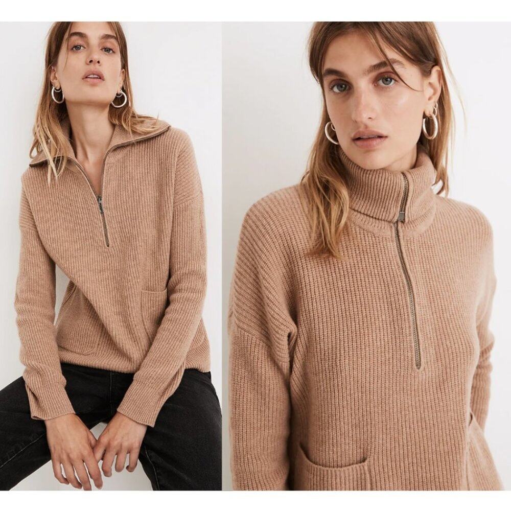 Madewell Glenbrook Tan Half-Zip Pullover Sweater